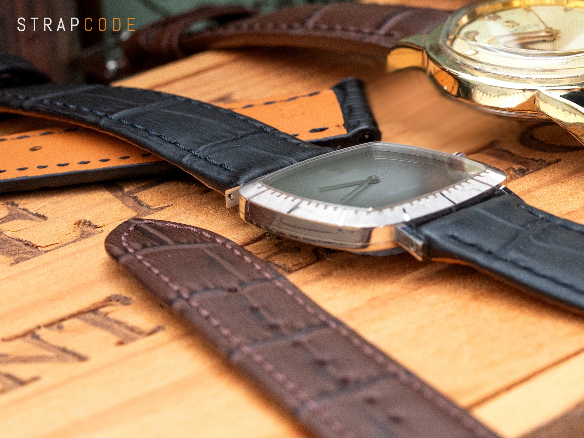 Black 17mm Crocodile Grain watch band by Strapcode