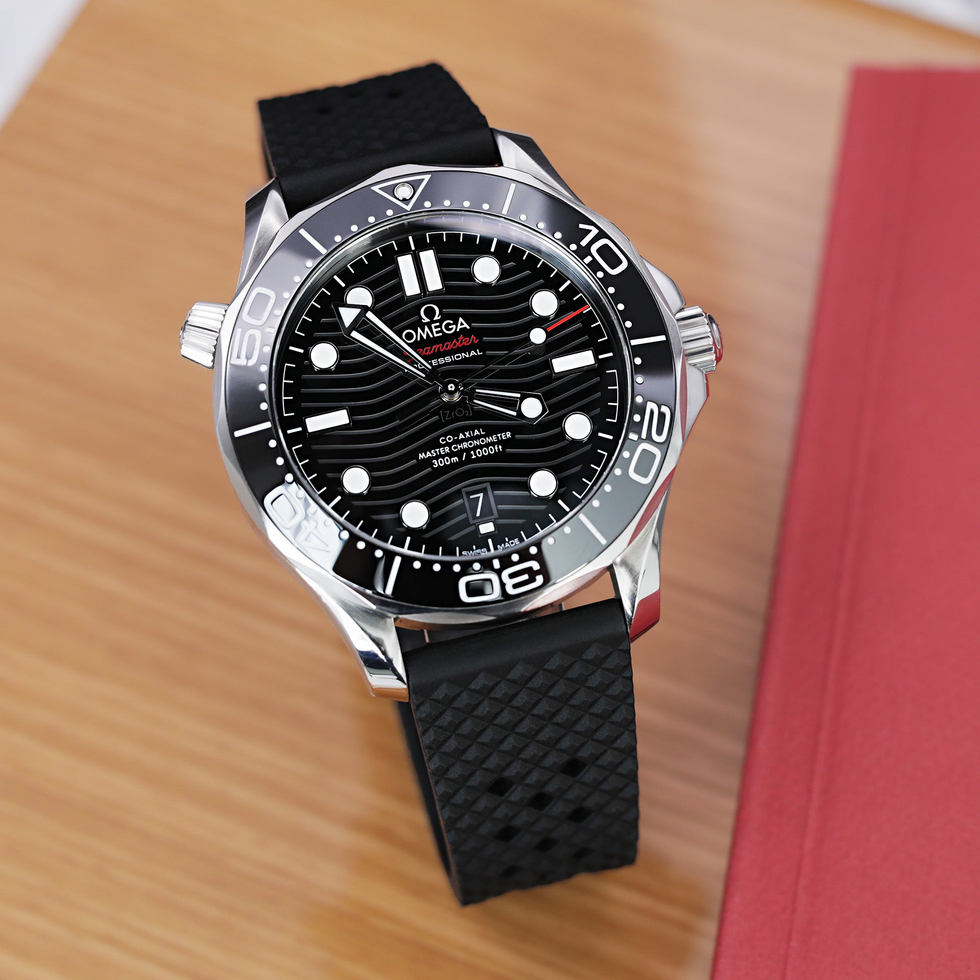 Omega Seamaster Diver 300M Co-Axial Master Chronometer pairs with FKM rubber watch bands by Strapcode