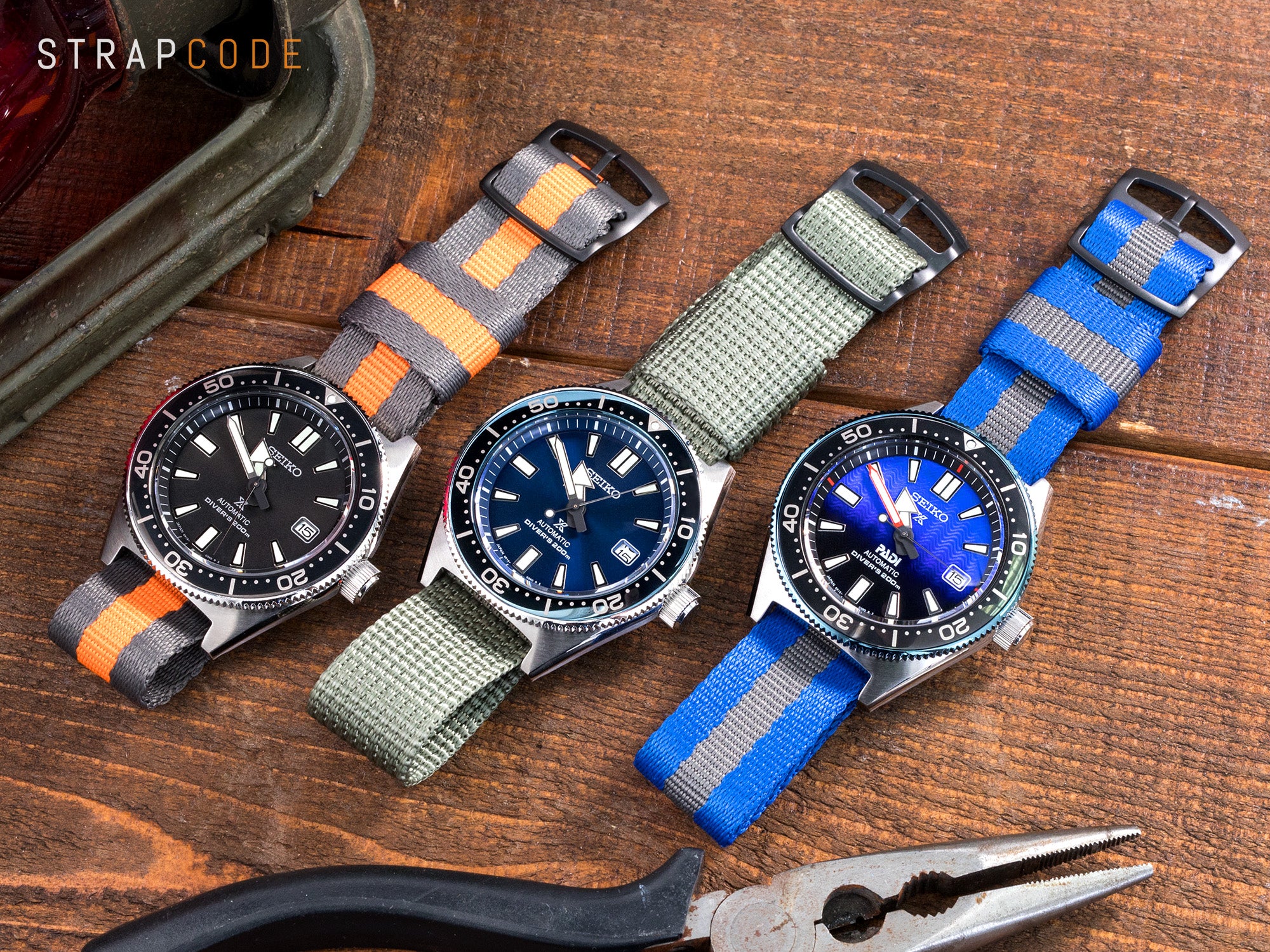 Three Seiko Prospex 62MAS Re-edition watches, adding a touch of sporty chic by Strapcode watch bands