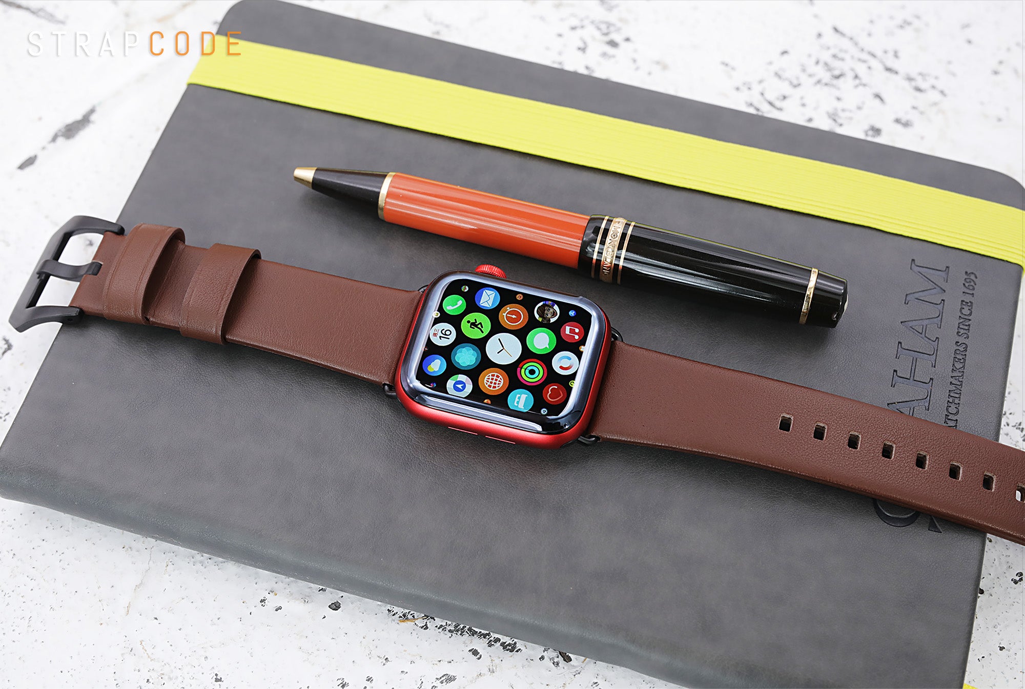 The brown leather Apple watch band by Strapcode