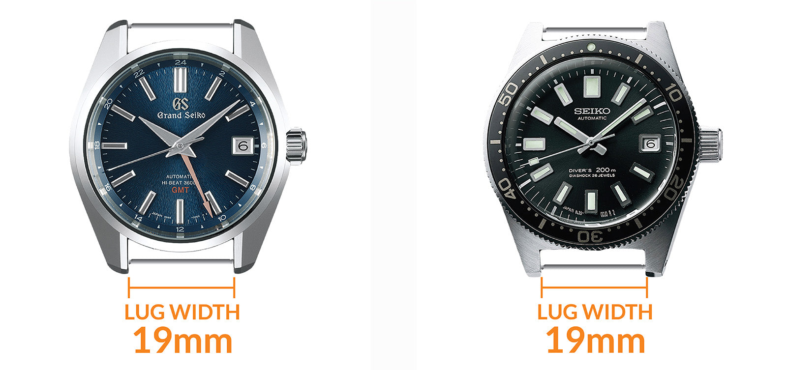 odd number 19mm lug watches : Grand-Seiko-SBGJ23 GMT and Seiko-SLA017