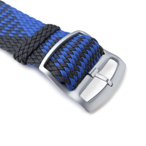 20, 22mm MiLTAT Perlon Watch Strap, Black & Blue, Sandblasted Ladder L ...