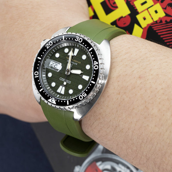 Seiko Turtle Crafter Blue Green Curved End Rubber Straps | Strapcode