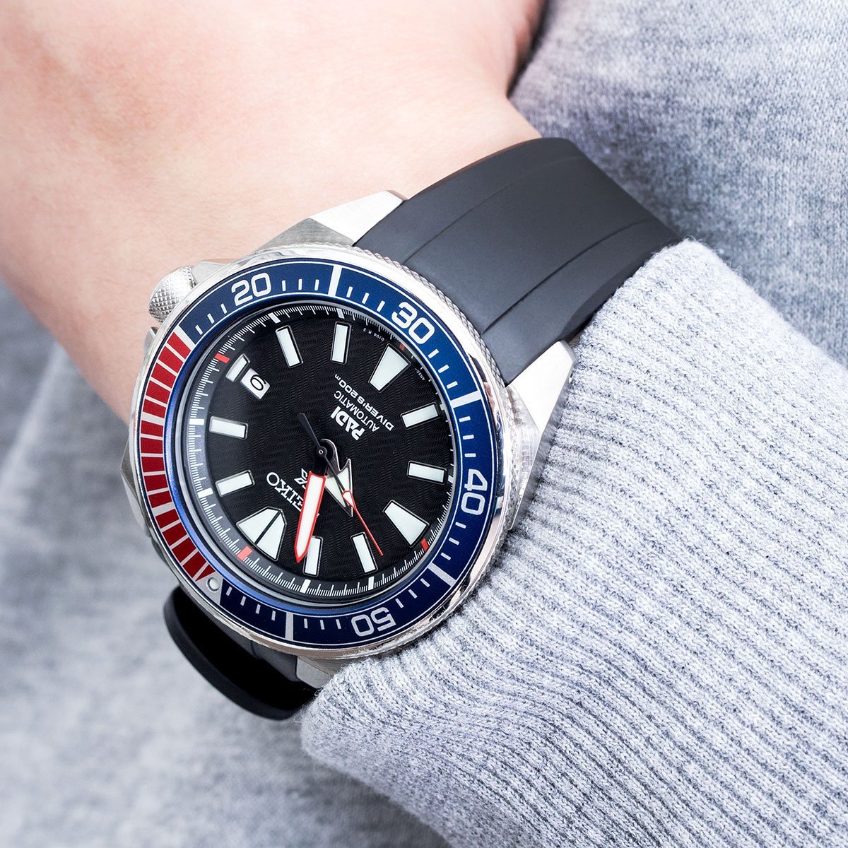 Seiko Samurai SRPB51 Crafter Blue Black Rubber Straps | Strapcode