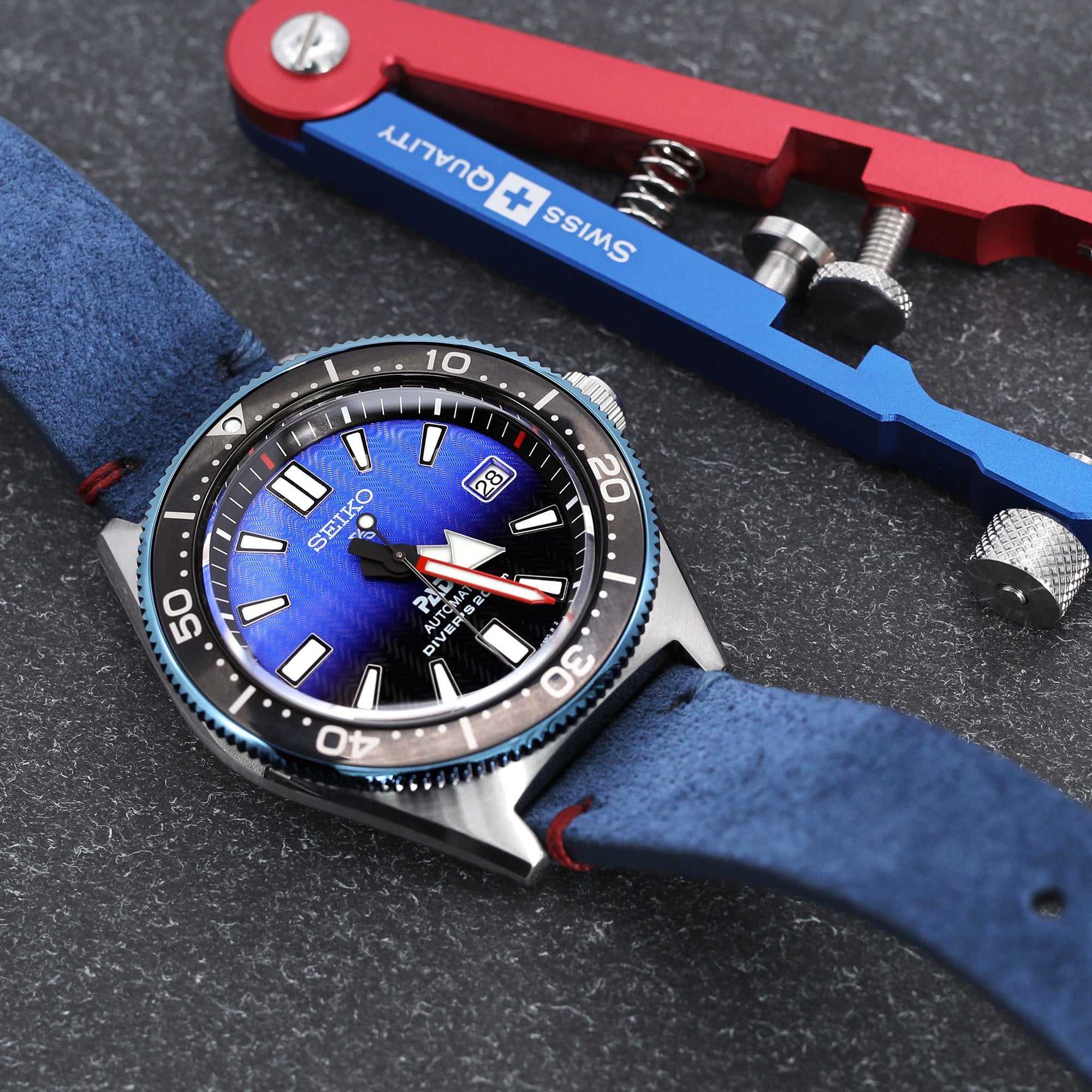 20mm Blue Quick Release Italian Suede Leather Watch Strap | Strapcode