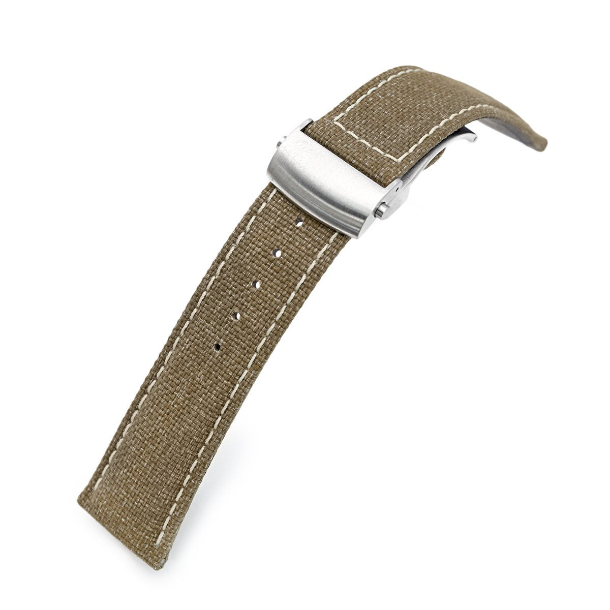 20mm or 22mm Khaki Canvas Watch Band Brushed Roller Deployant Buckle, –  Strapcode