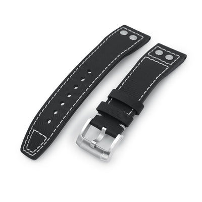 20mm - 23mm Pilot Black Woven Texture Rivet Watch Bands | Strapcode