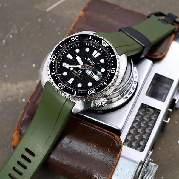 Seiko Turtle Crafter Blue Green PVD Buckle Rubber Straps | Strapcode