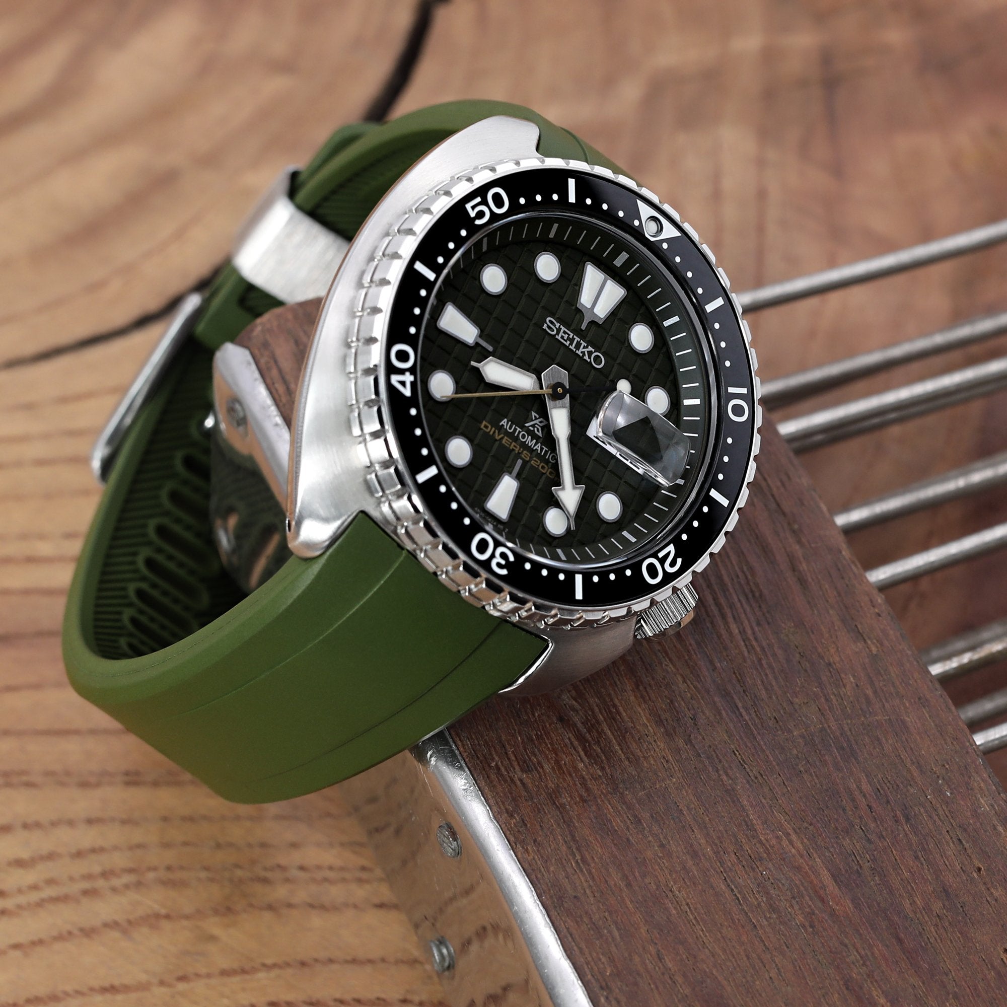 Seiko Turtle Crafter Blue Green Curved End Rubber Straps | Strapcode