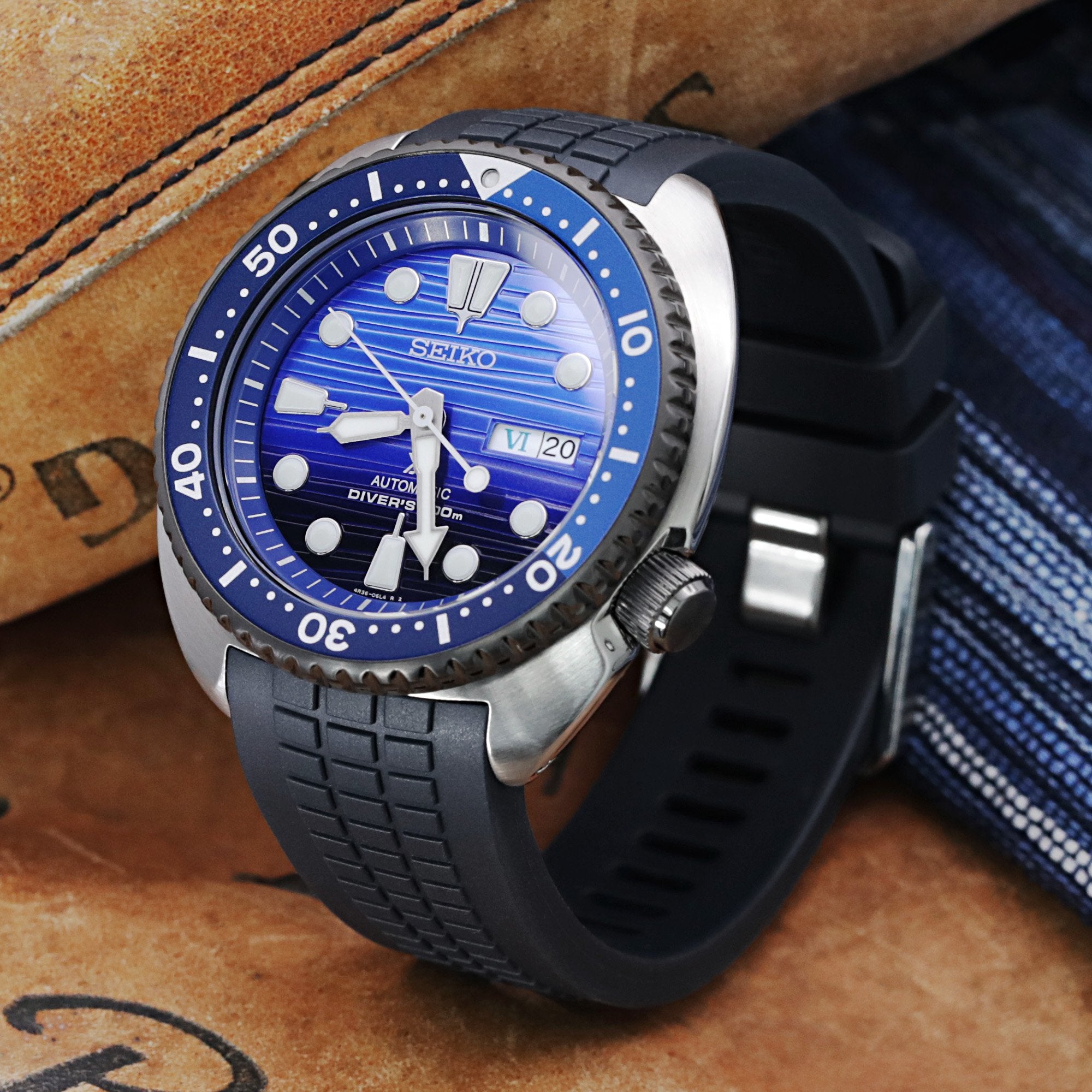 CB12 Blue Crafter Blue Rubber Strap | Seiko Turtle SRP777 | Strapcode