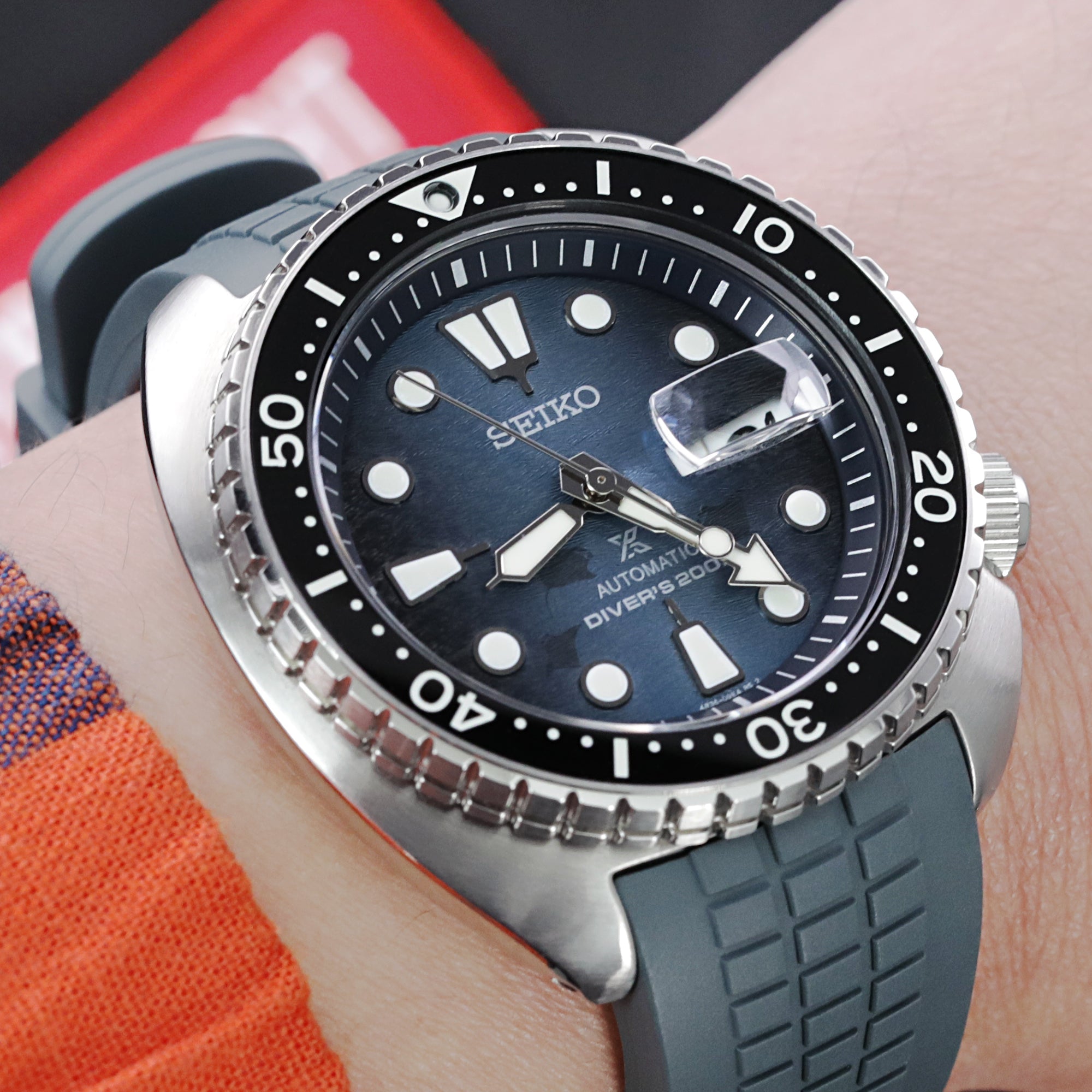 CB12 Grey Crafter Blue Rubber Strap | Seiko Turtle SRP777 | Strapcode