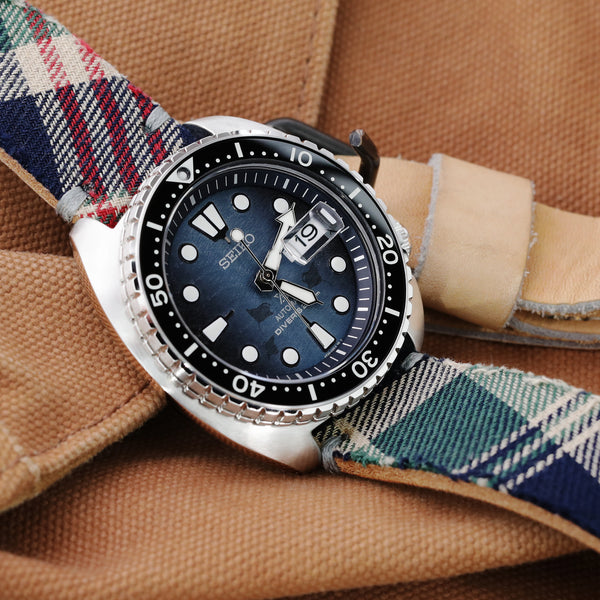 20mm, 22mm MiLTAT Dundee Tartan Pattern Watch Strap, Grey Stitching ...