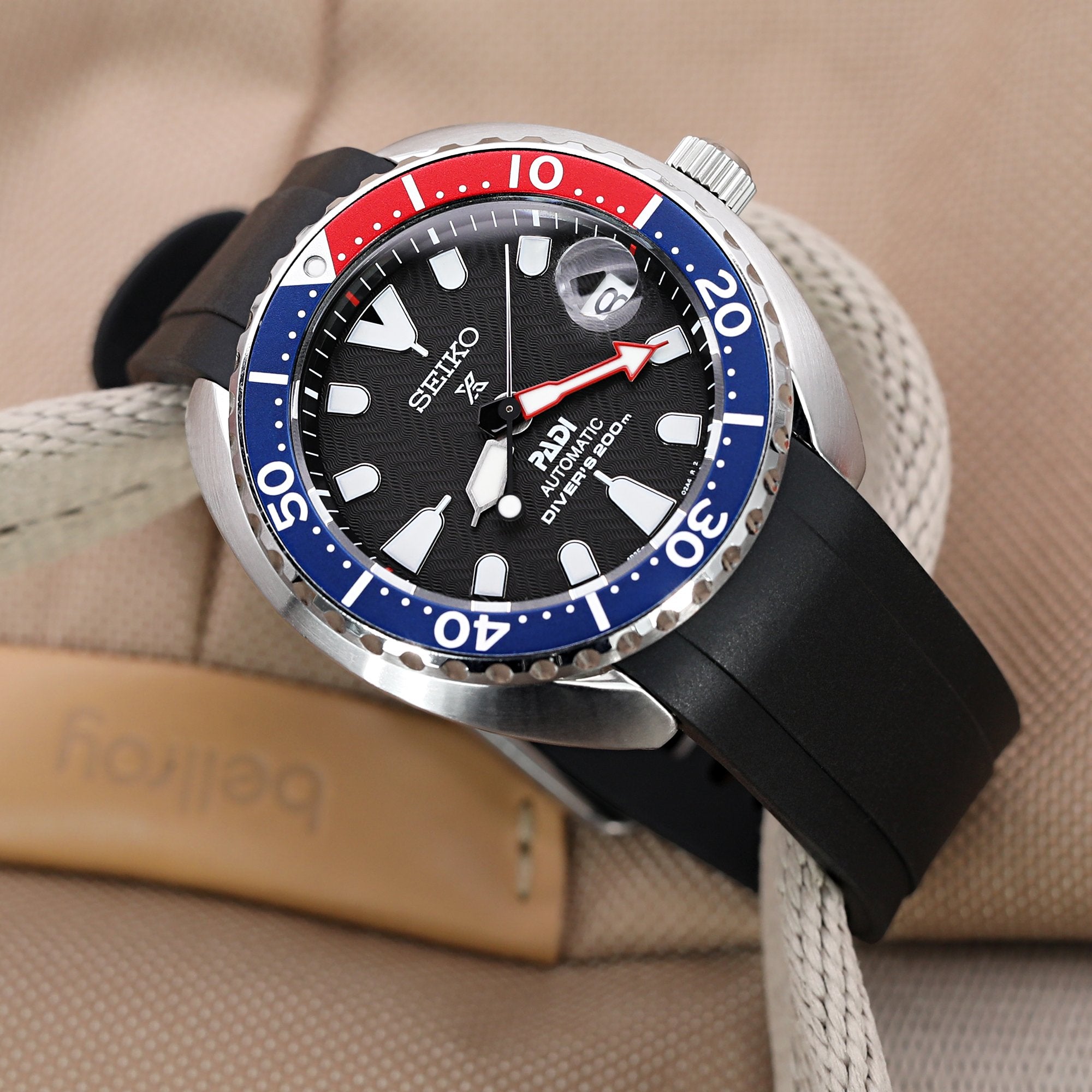 Seiko MM200 & Mini Turtle Crafter Blue Rubber Watch Strap | Strapcode