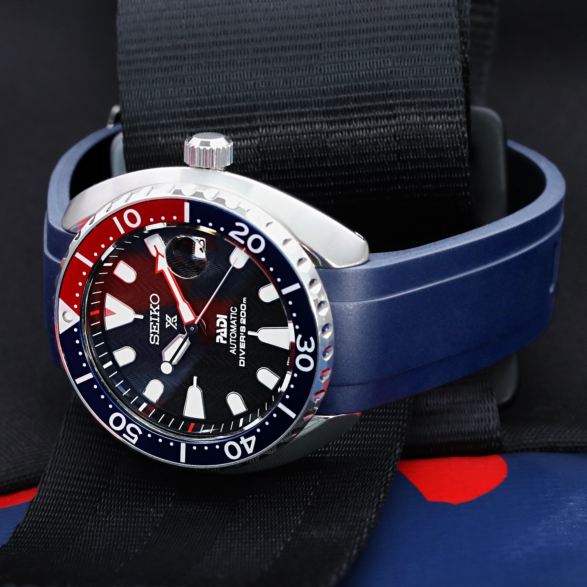 Seiko MM200 & Mini Turtle Crafter Blue Rubber Watch Strap | Strapcode