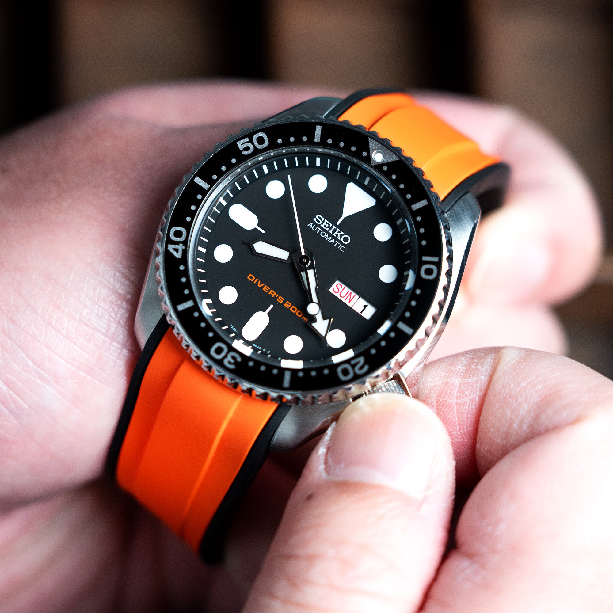 StrapXPro Rubber Watch Strap - Seiko SKX007 Black/Orange | Strapcode