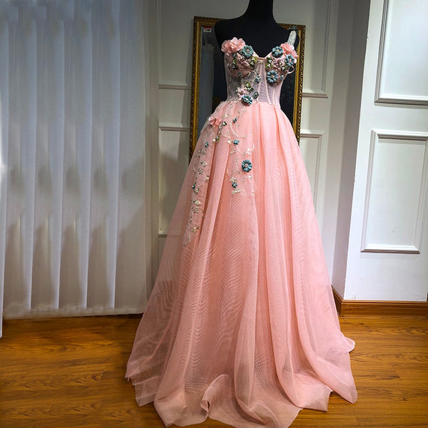 One Shoulder Handmade Flowers Evening Dress