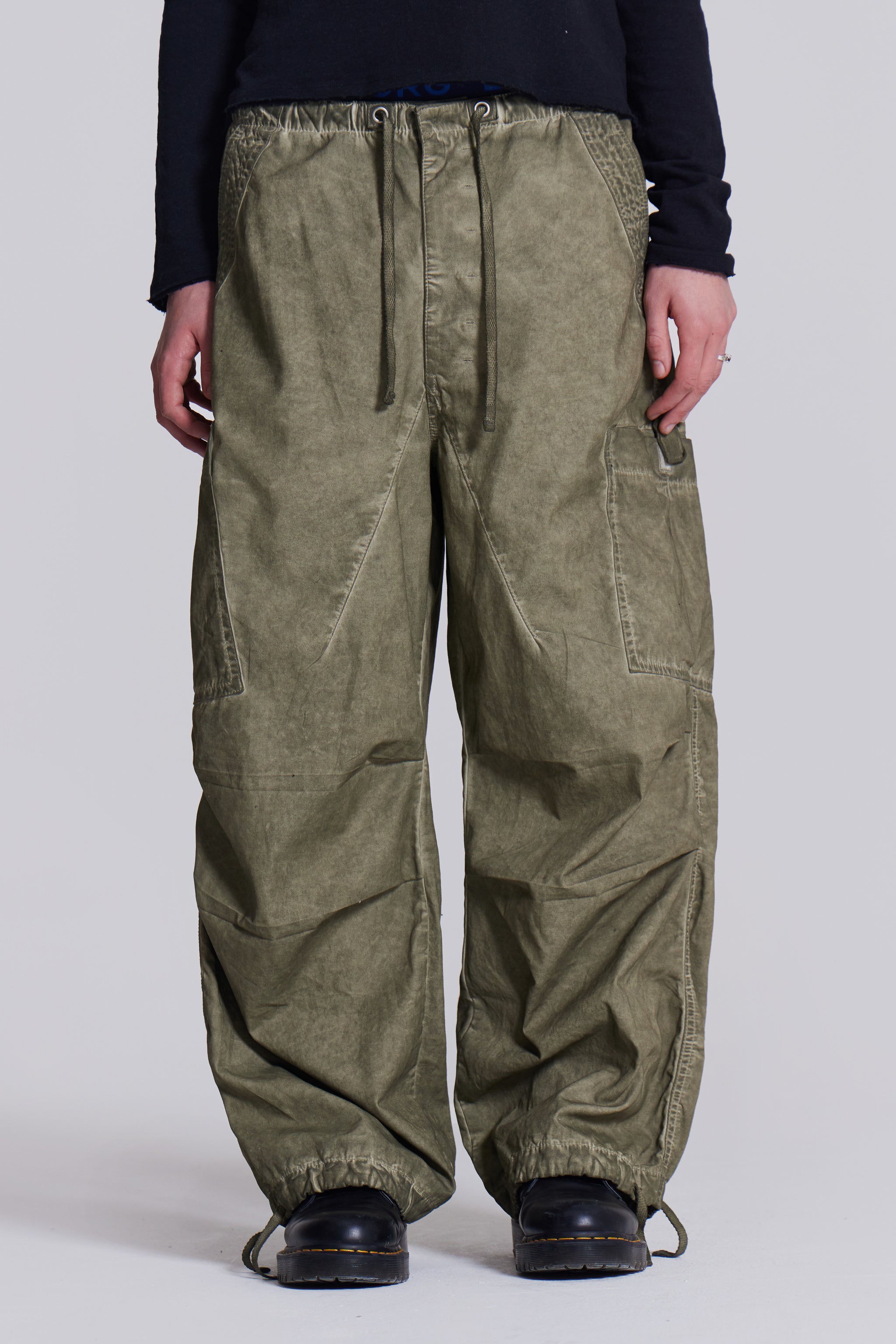 Jaded London Khaki Oil Wash Parachute Pants