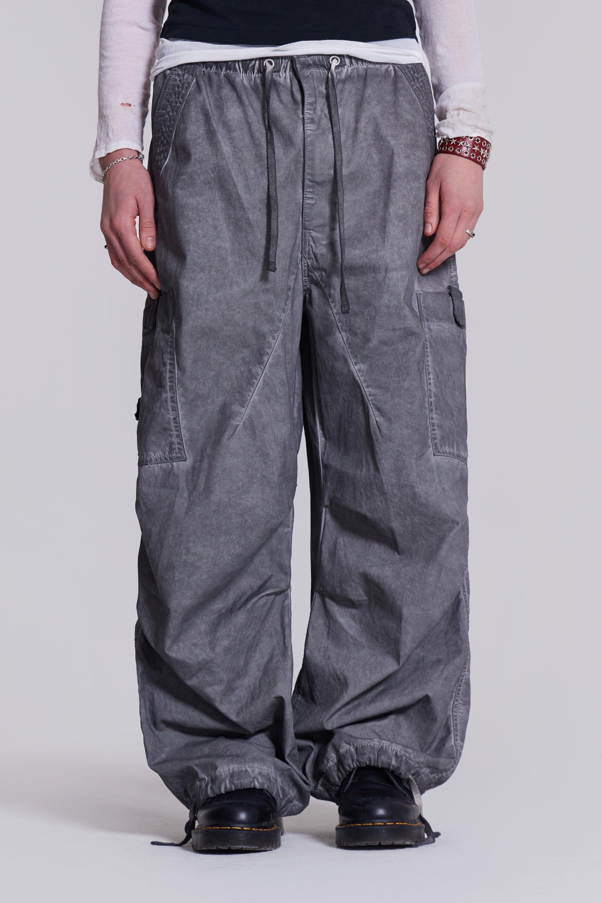 Black Oil Wash Parachute Pants