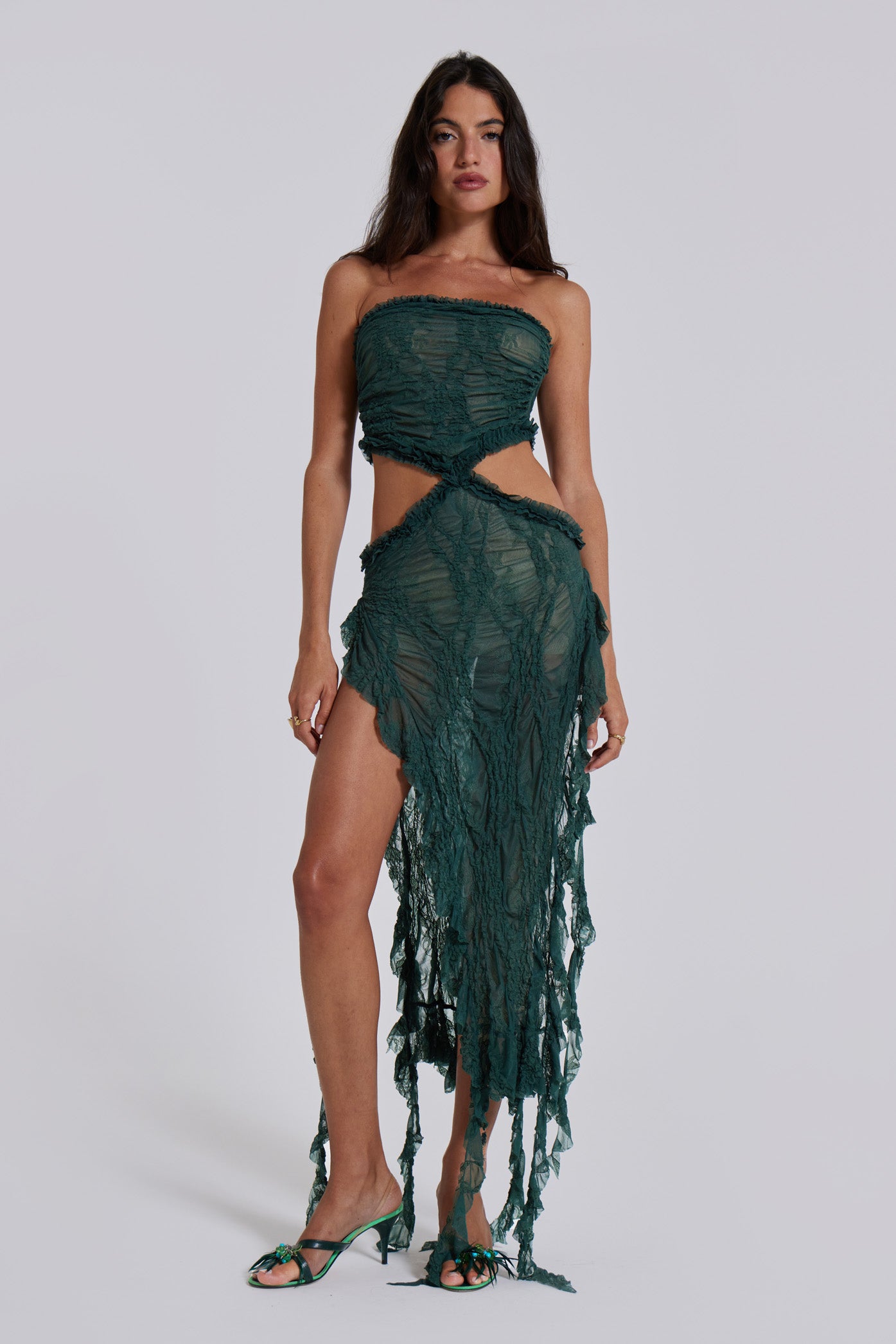 Gaia Scrunch Lace Midi Dress in Forest product