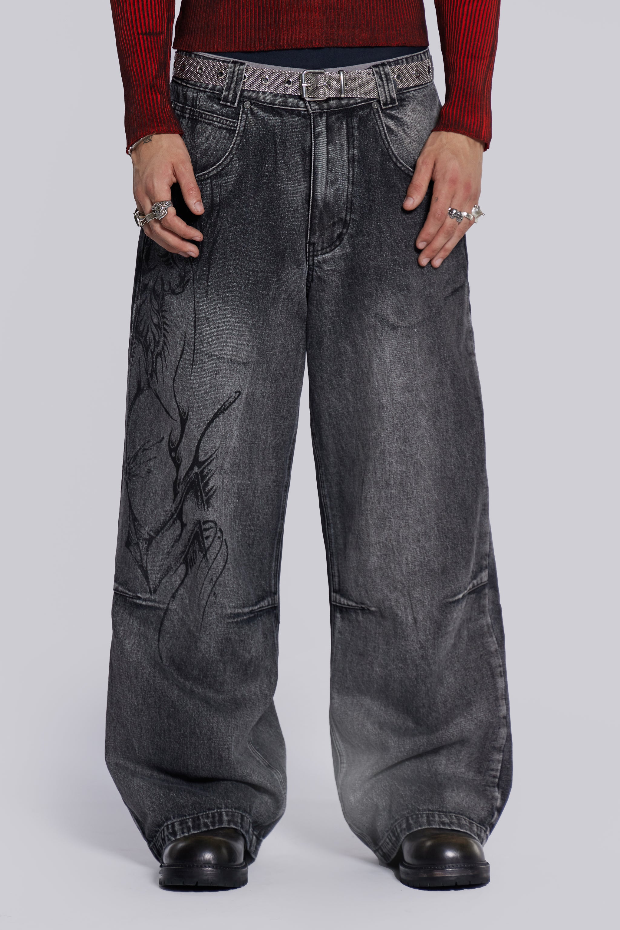 Jaded London Black Decal Colossus Jeans