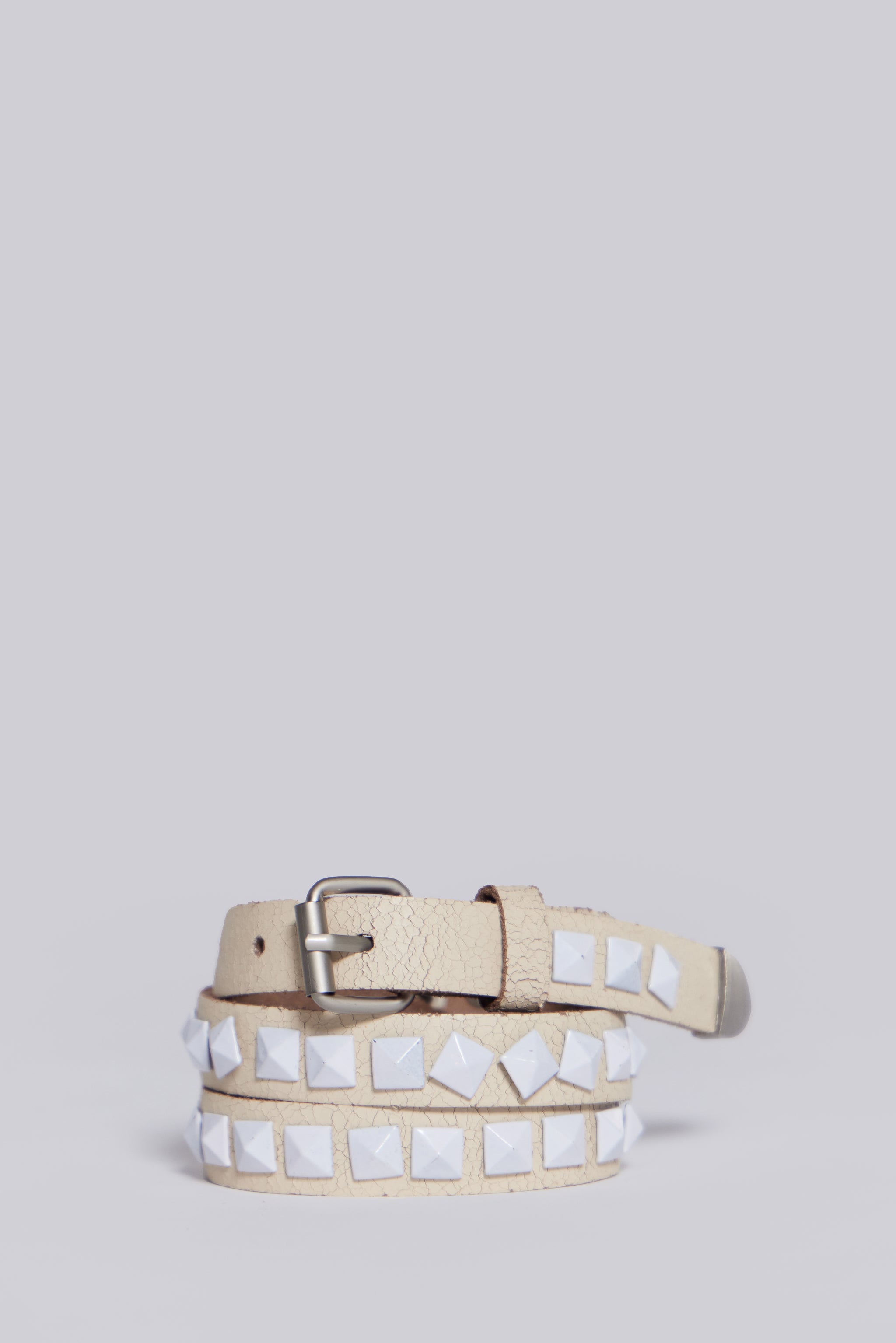 Jaded London Pyramid Stud Cracked Off White Leather Belt