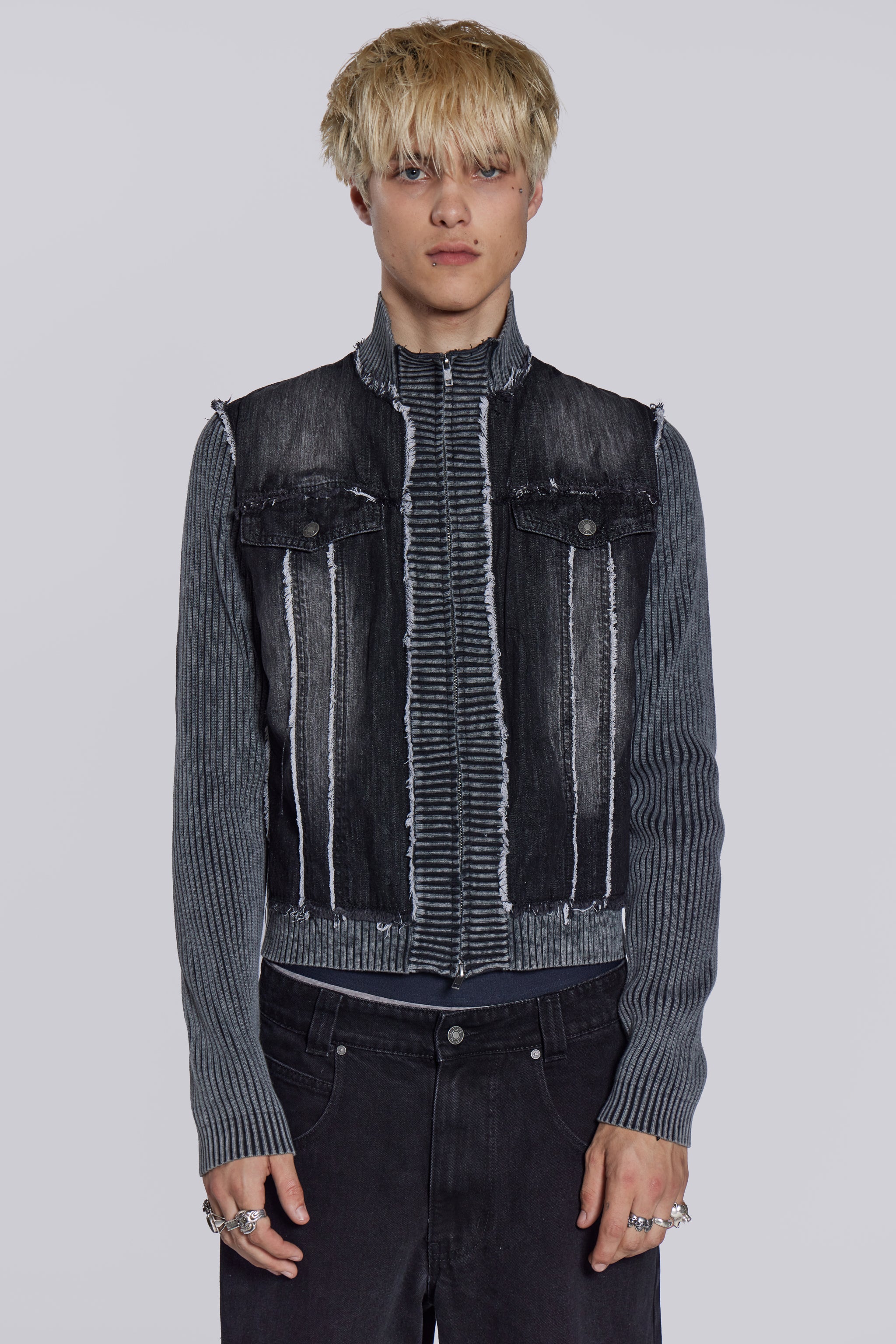 Jaded London Cage Denim Knit Track Top