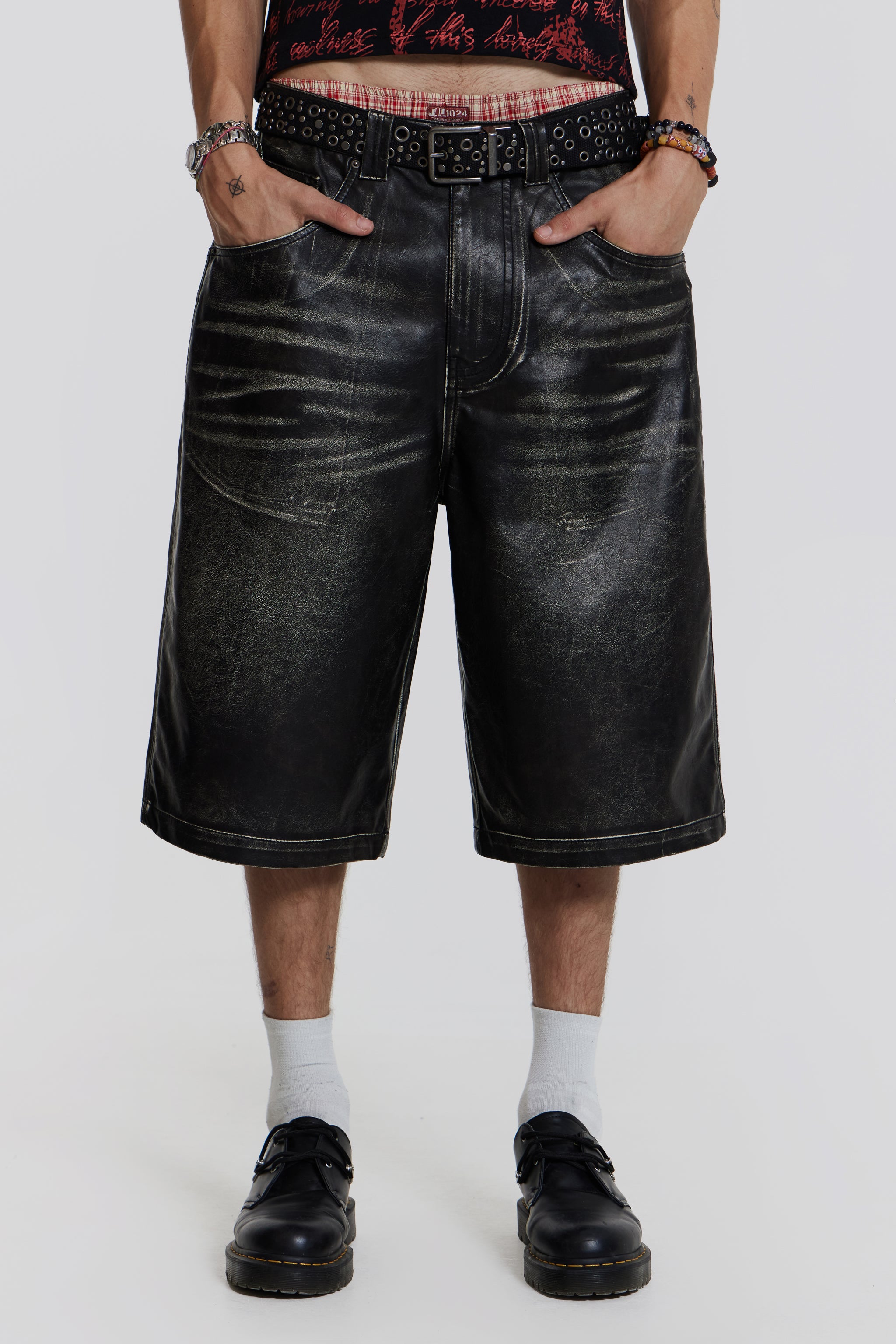 Jaded London Ash Faux Leather Colossus Shorts