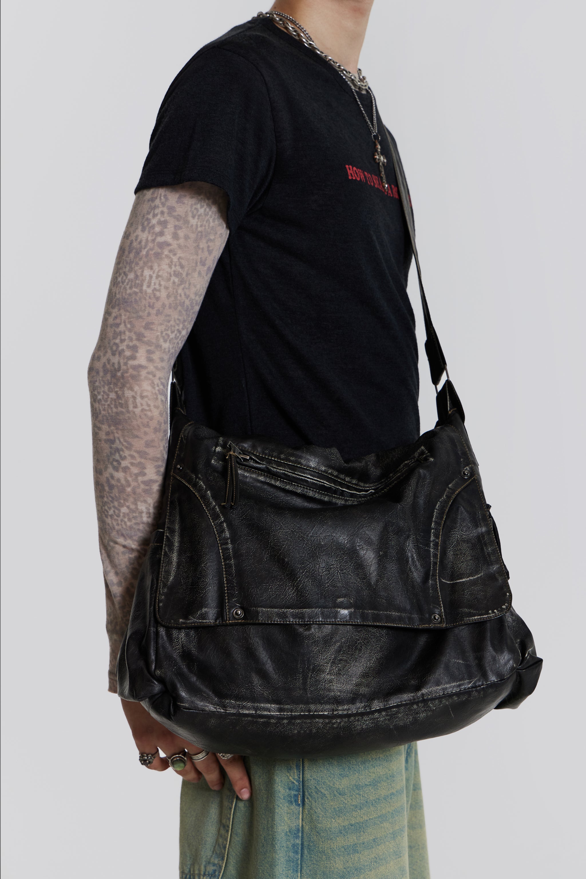 Washed Black Denim Messenger Bag | Jaded London