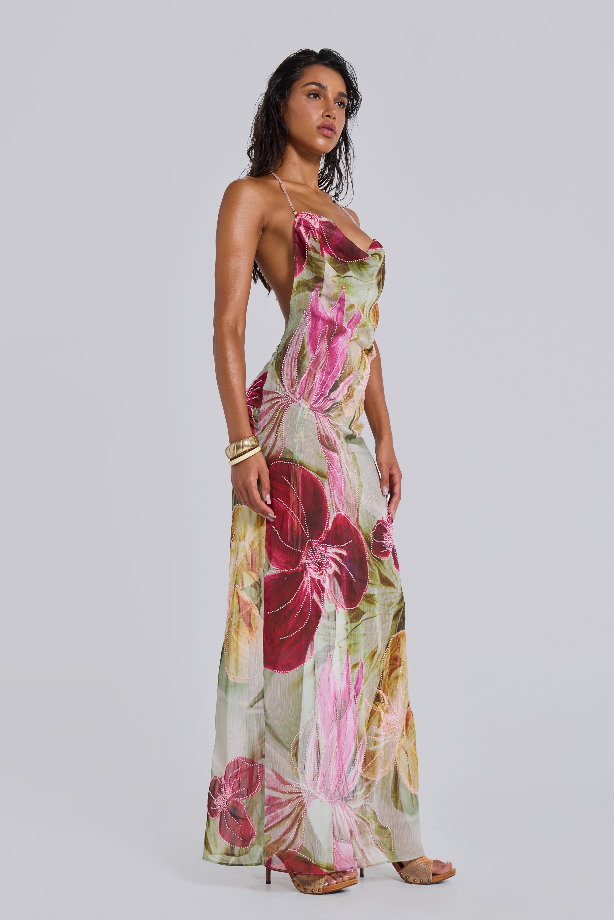 Dahlia Hand-Beaded Backless Chiffon Maxi Dress - Jaded London product image