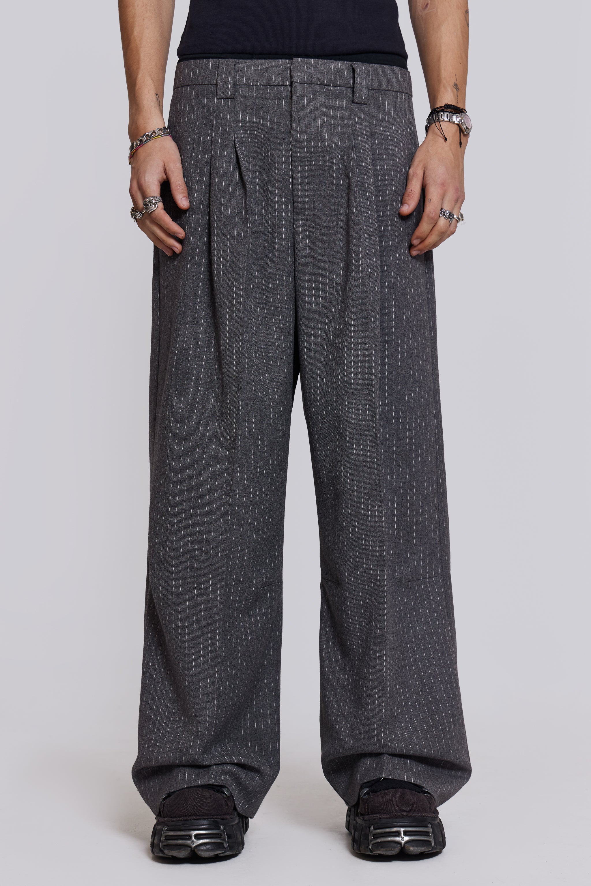 Jaded London Goliath Light Grey Pinstripe Suit Pants