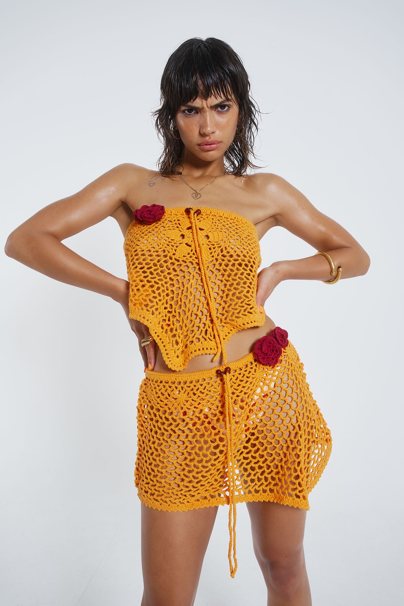 Honolulu Asymmetric Crochet Mini Skirt