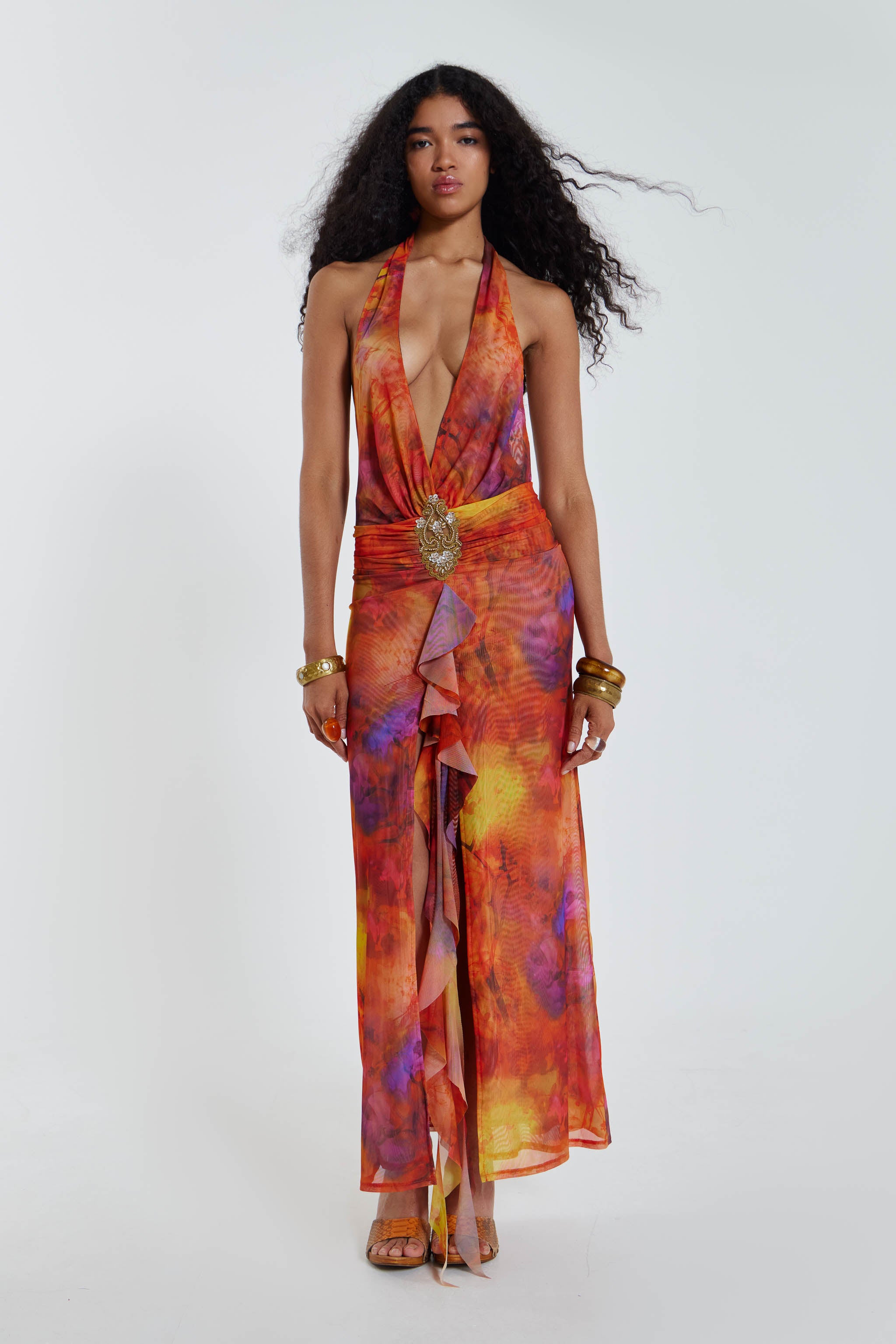 Cindy Plunge Maxi Dress In Orange product