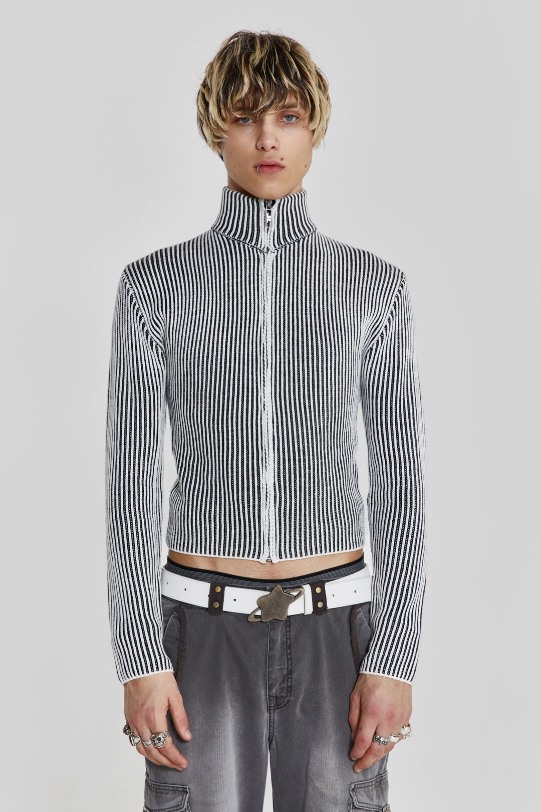 Jaded London Shadow White Lucid Knit Track Top