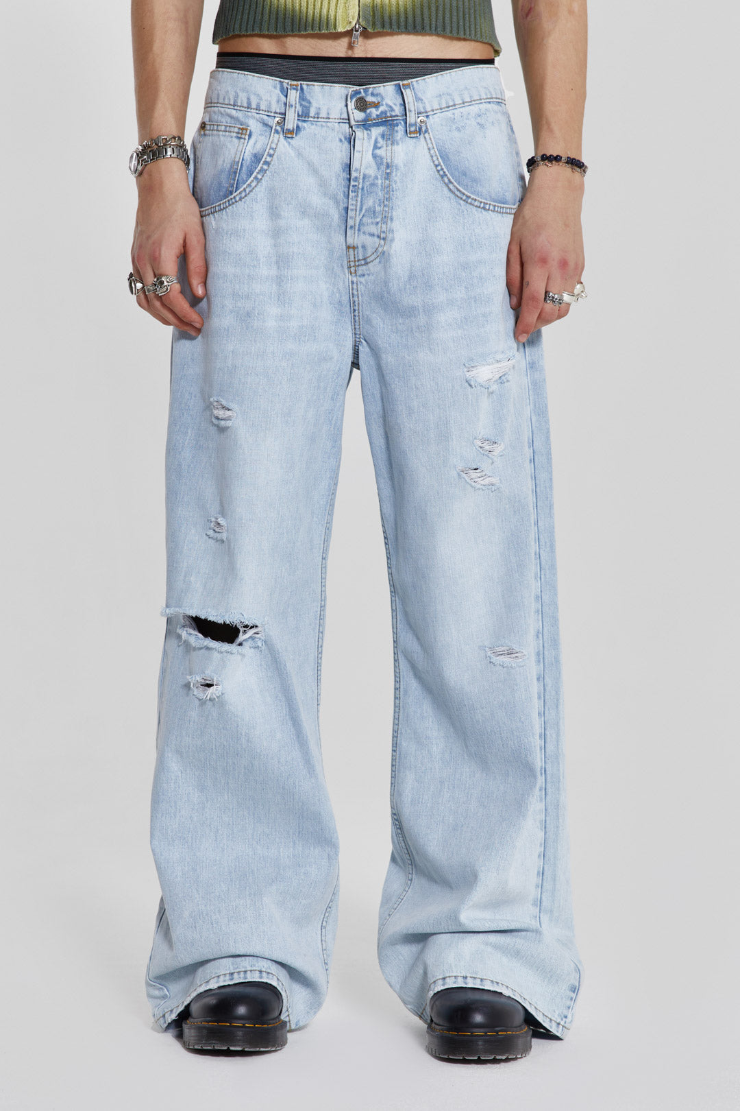 Jaded London Bleached Blue Colossus Flare Jeans