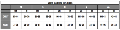 Menswear Size Guide