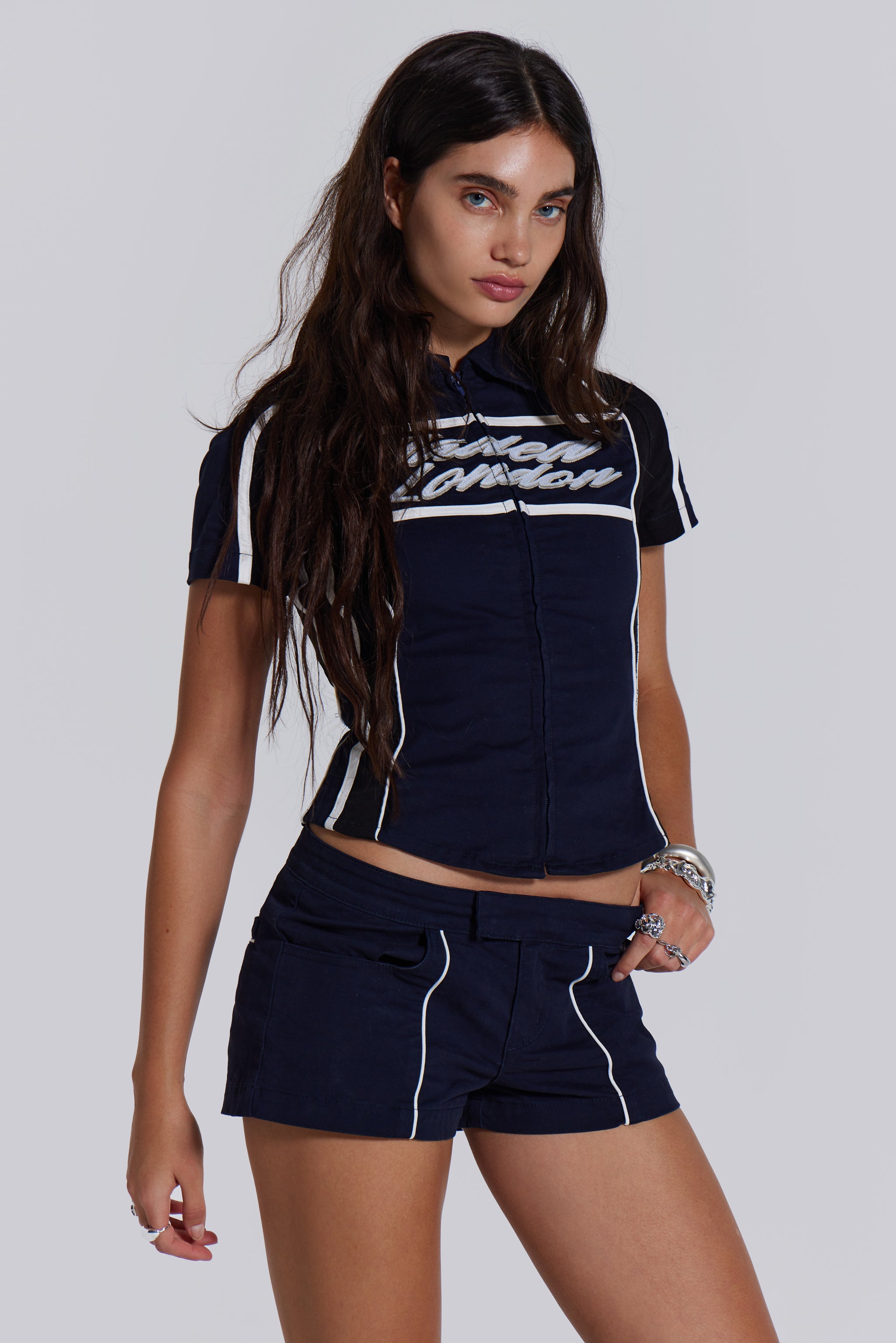 Jaded London Racer Team Mini Short in Navy