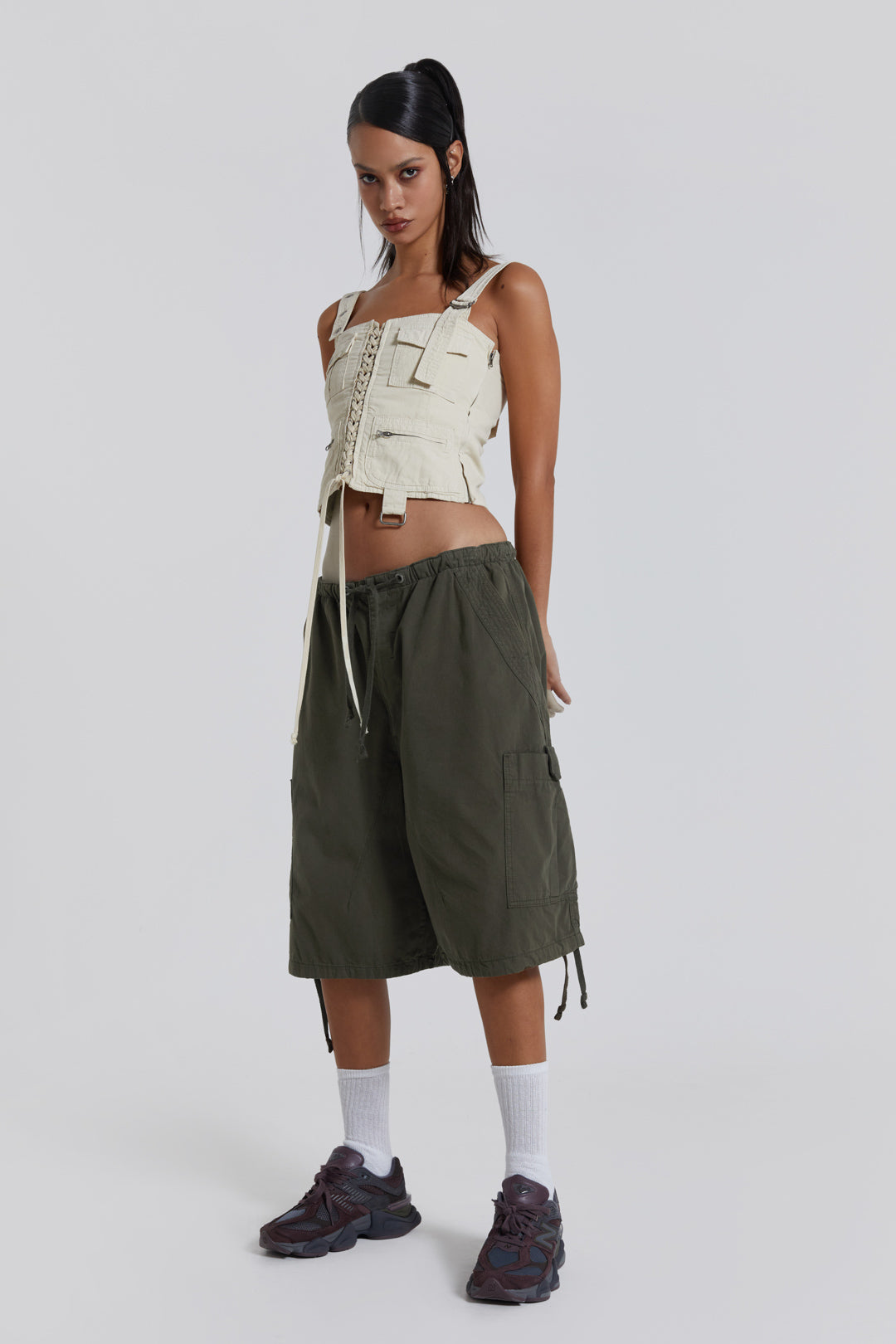 Jaded London Khaki Parachute Cargo Shorts