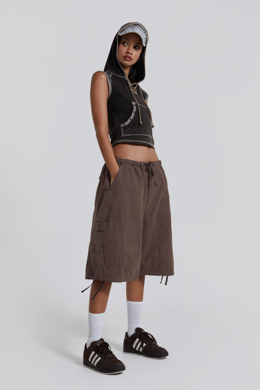 Jaded London Brown Parachute Cargo Shorts