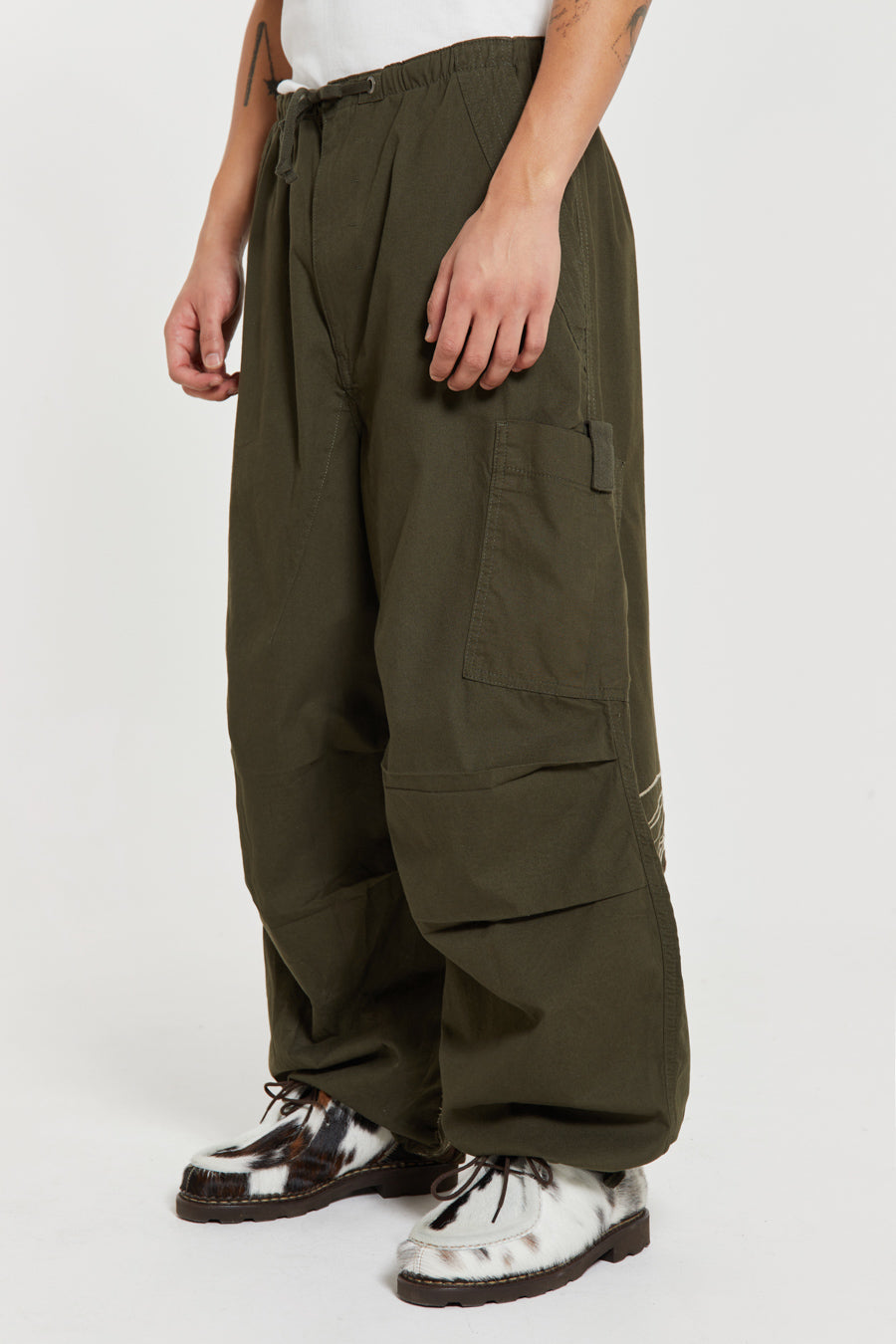 Khaki Embroidered Scene Cargo Pants | Jaded London