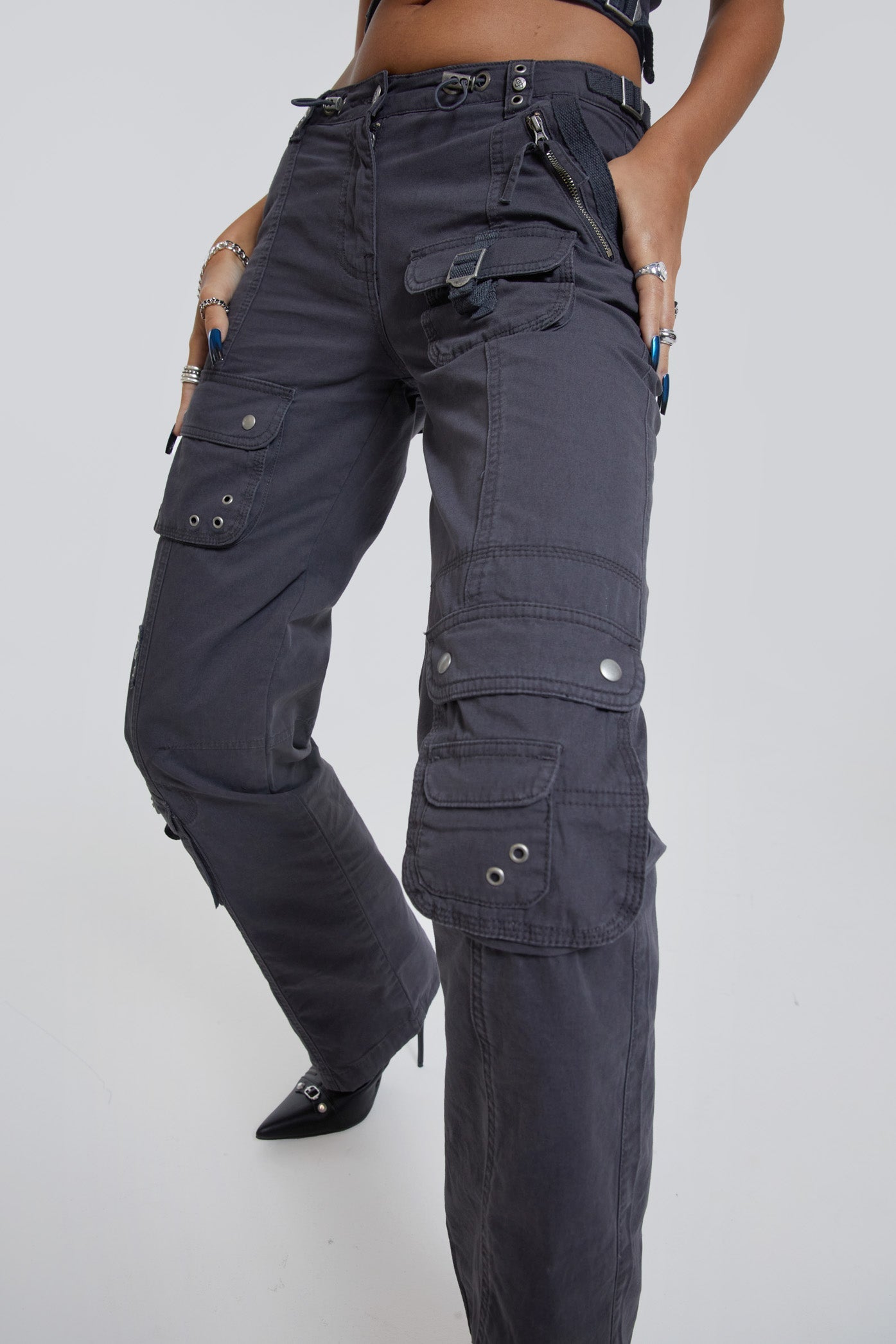 Jaded London Vintage Grey Low Rise Cargo Pants