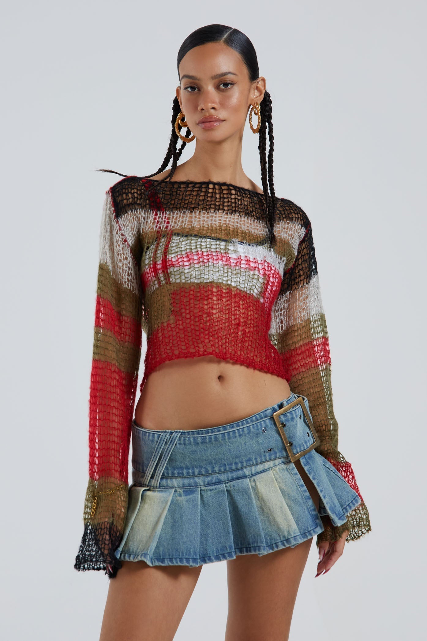 Multi Fine Knit Cropped Jumper Jaded London