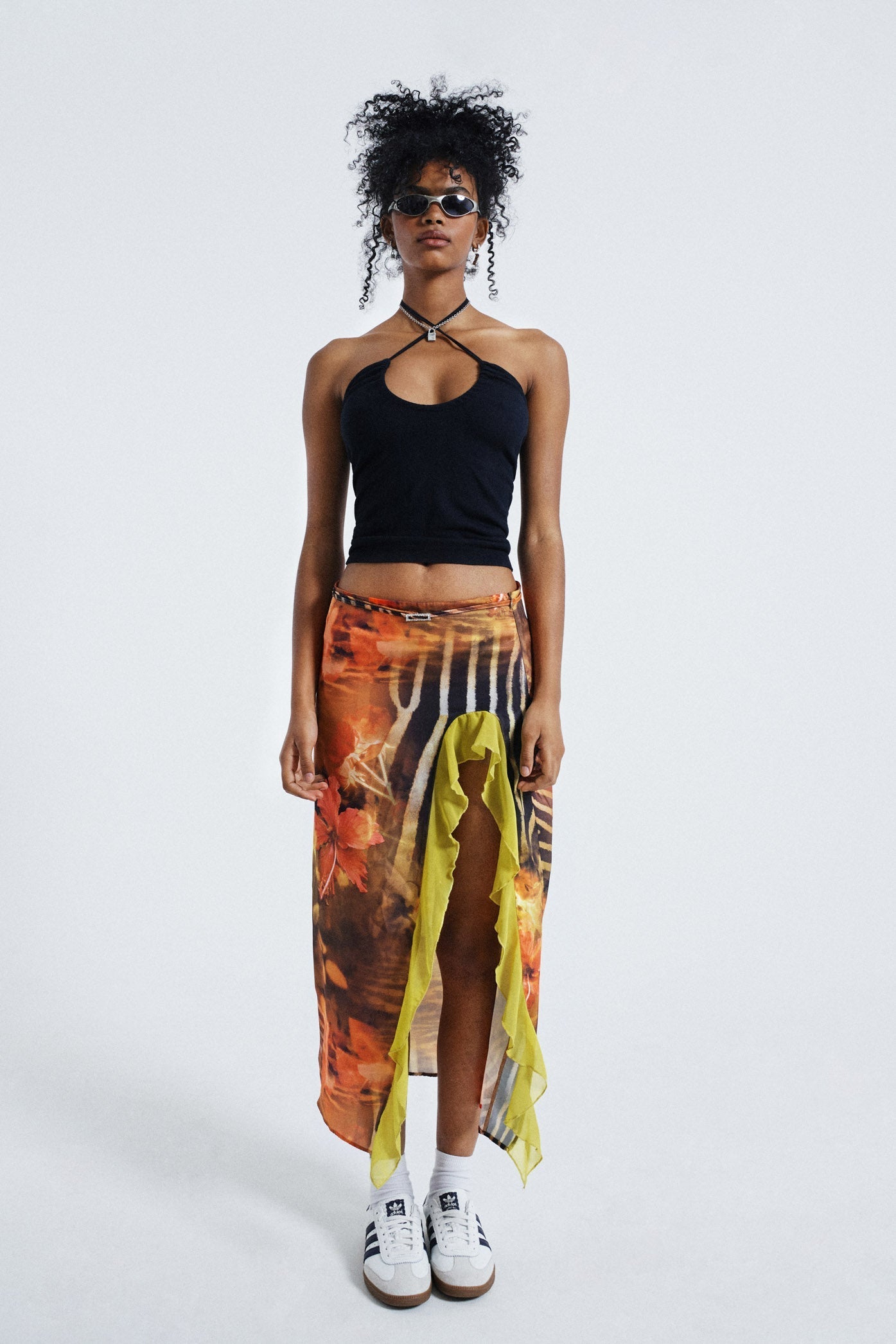 Jaded London MARIE PRINT SPLIT SKIRT IN ORANGE