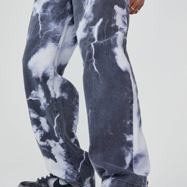 Black & White Lightning Cloud Print Skate Jeans | Jaded London