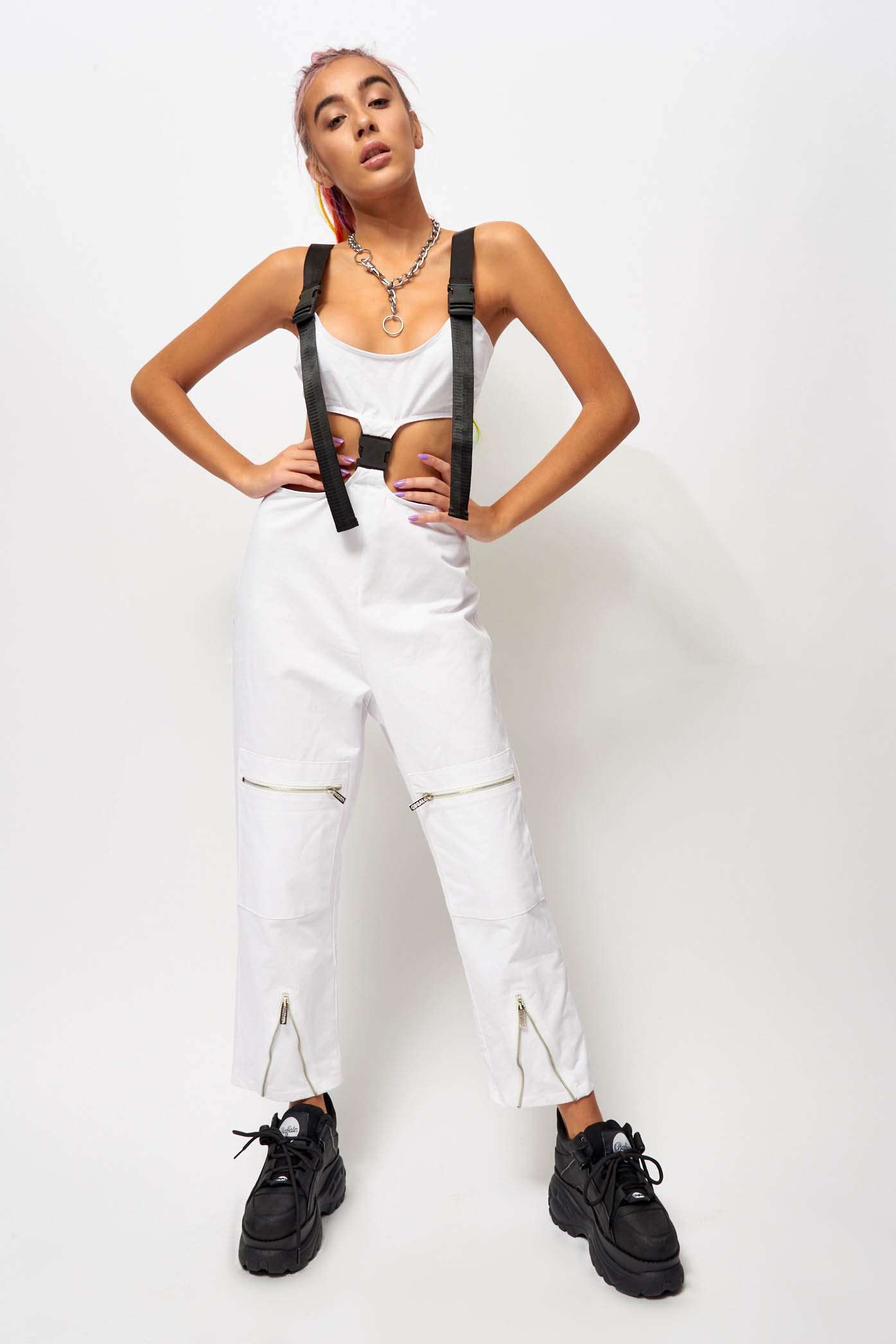 white cargo jumpsuit