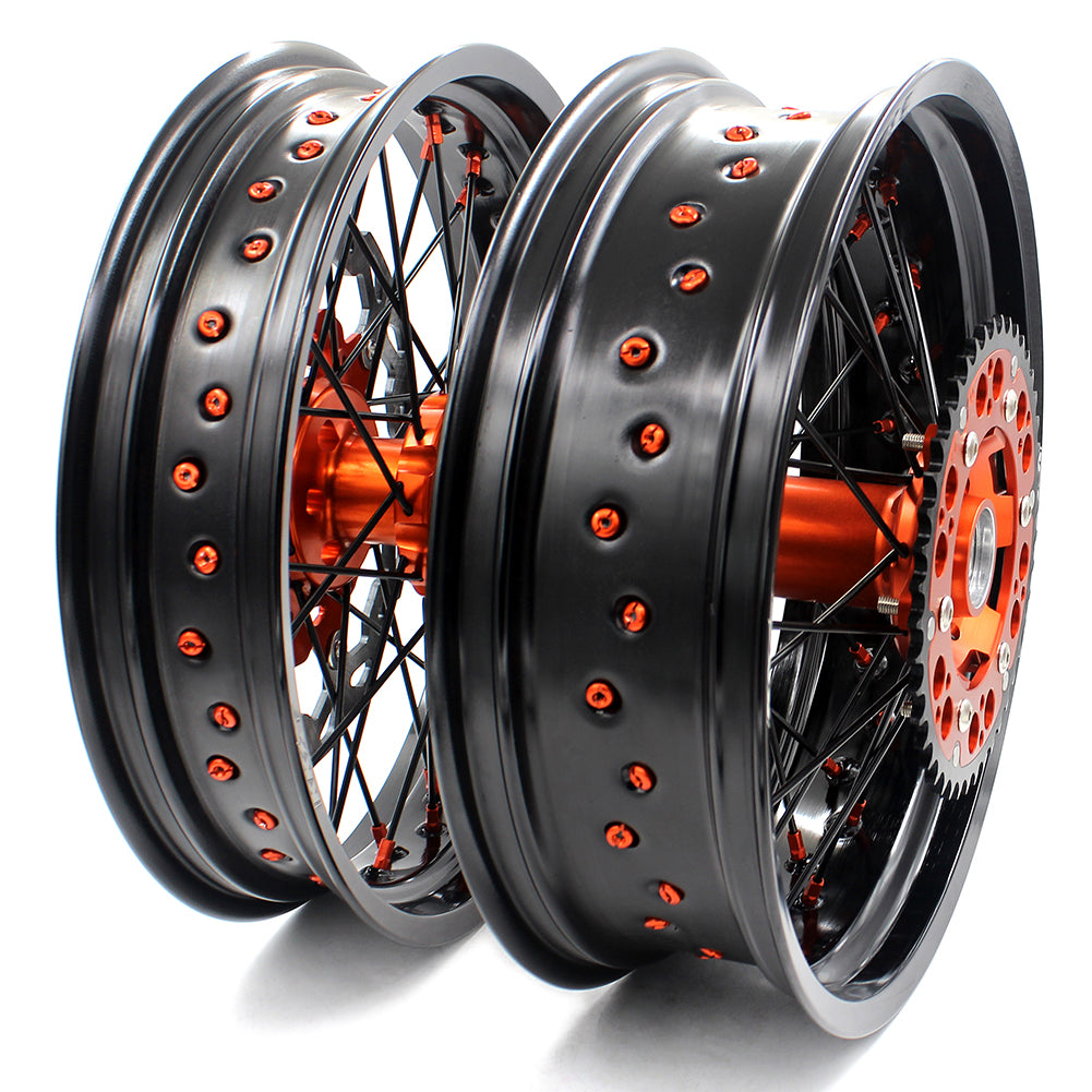 KKE 3.5 & 5.0 Supermoto Wheels for KTM SX SX-F XC XC-F EXC 2003-2022 Orange Black