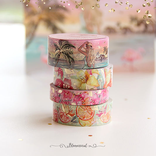 Washi Tape Rolls, Bow Gold Foil Pink, Washi Tape Size: 15mm x 10mm