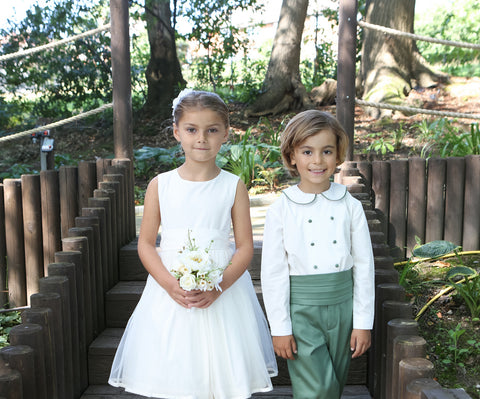 Sue hill flower girl dress and page boy outfit