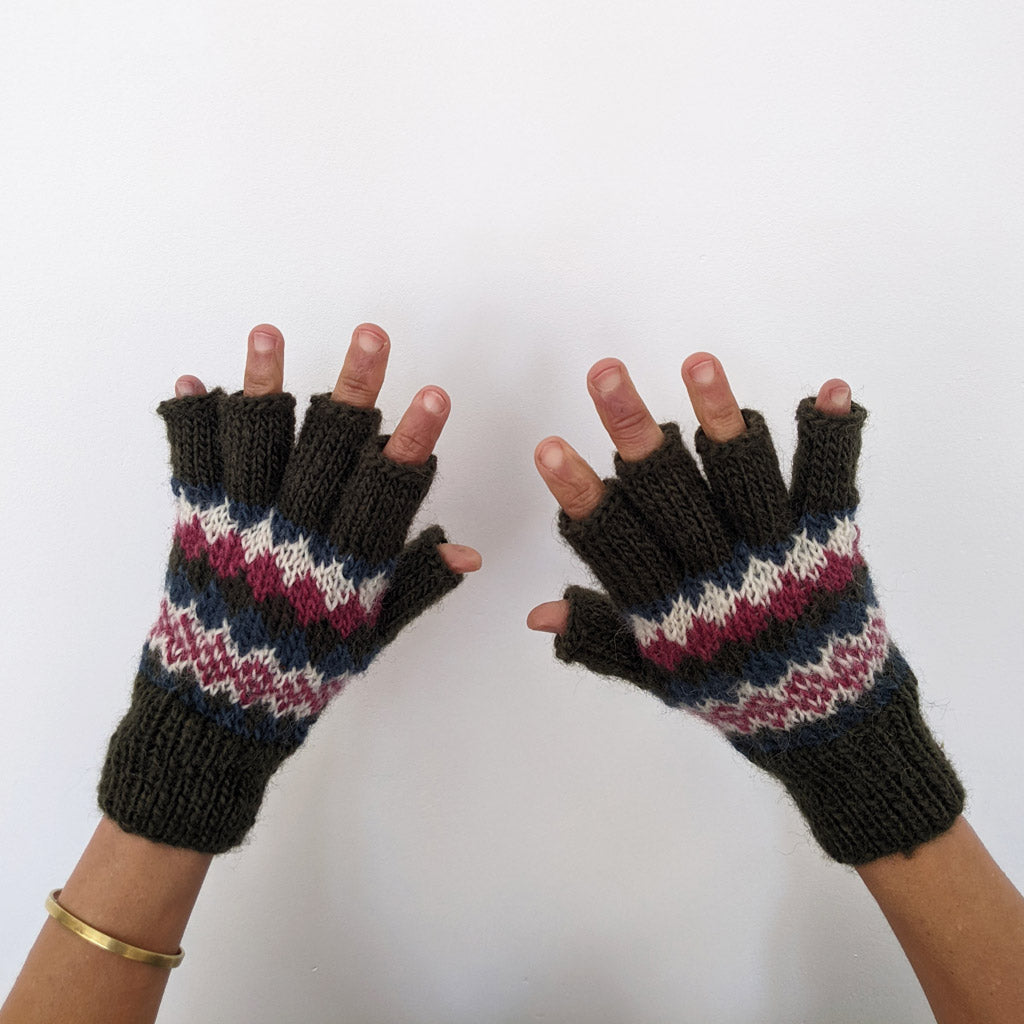 Fair Isle Finglerless Knitted Gloves