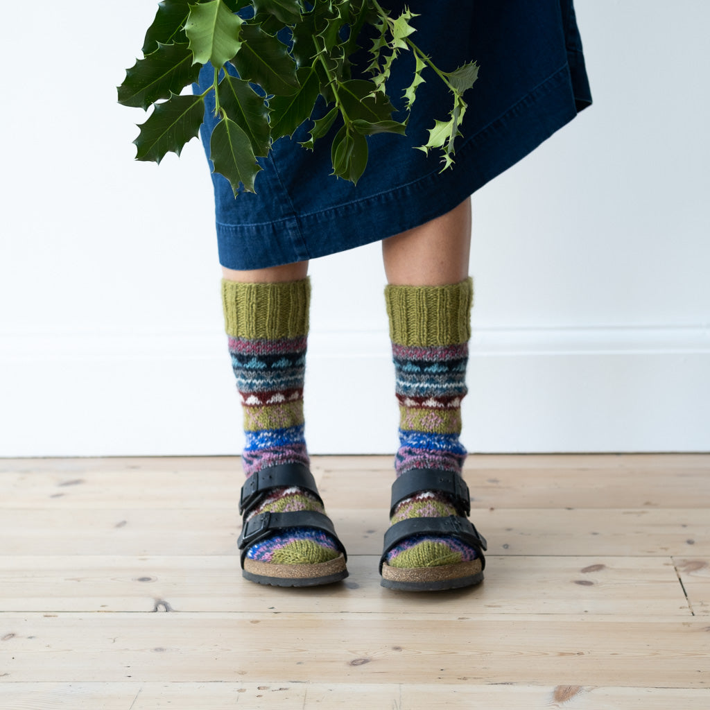 Liv Fair Isle Knitted Socks In Lime