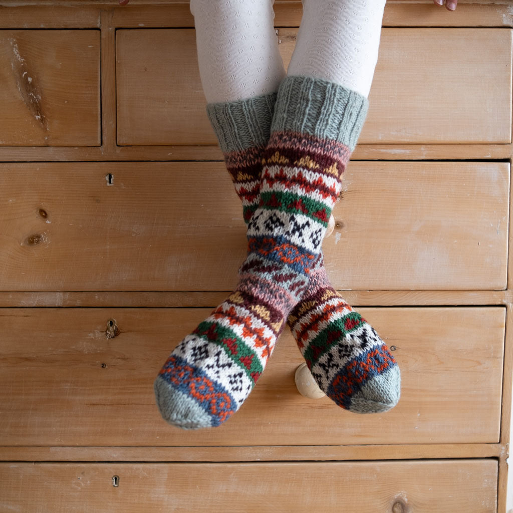 Fair Isle 100% Alpaca Socks - Hand Knit, All-natural, 100% Pure